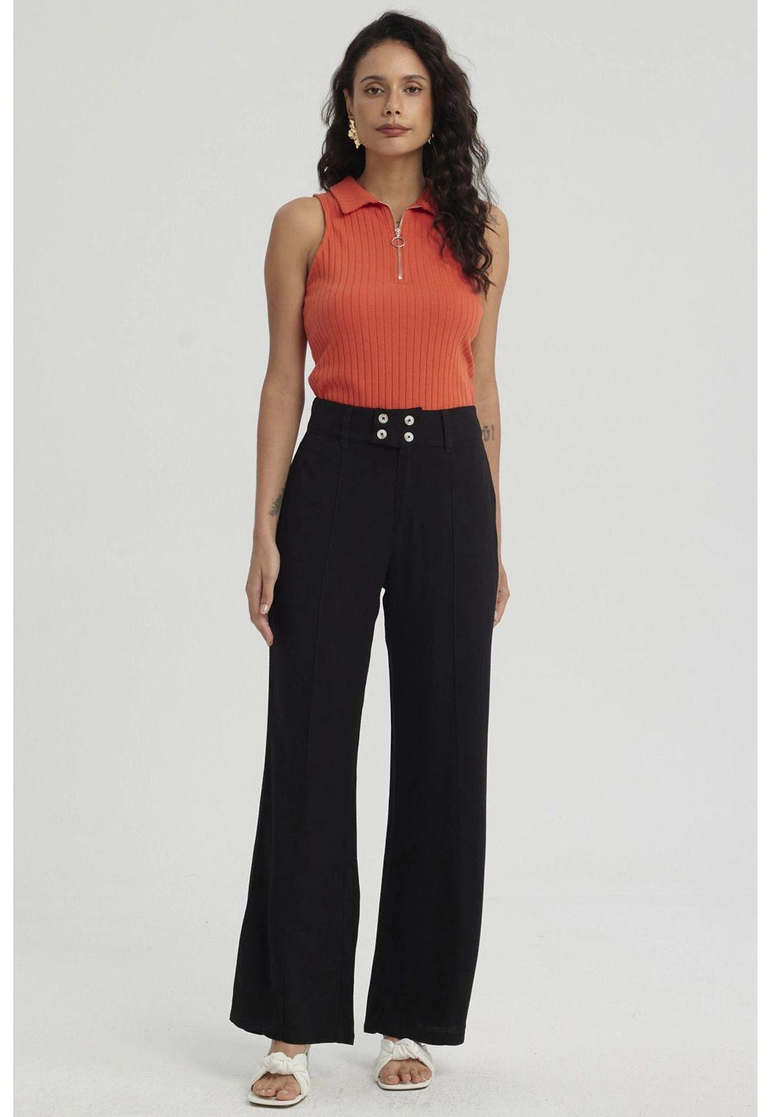 Pantalón Mujer Palazzo Pretina Ancha Negro-3