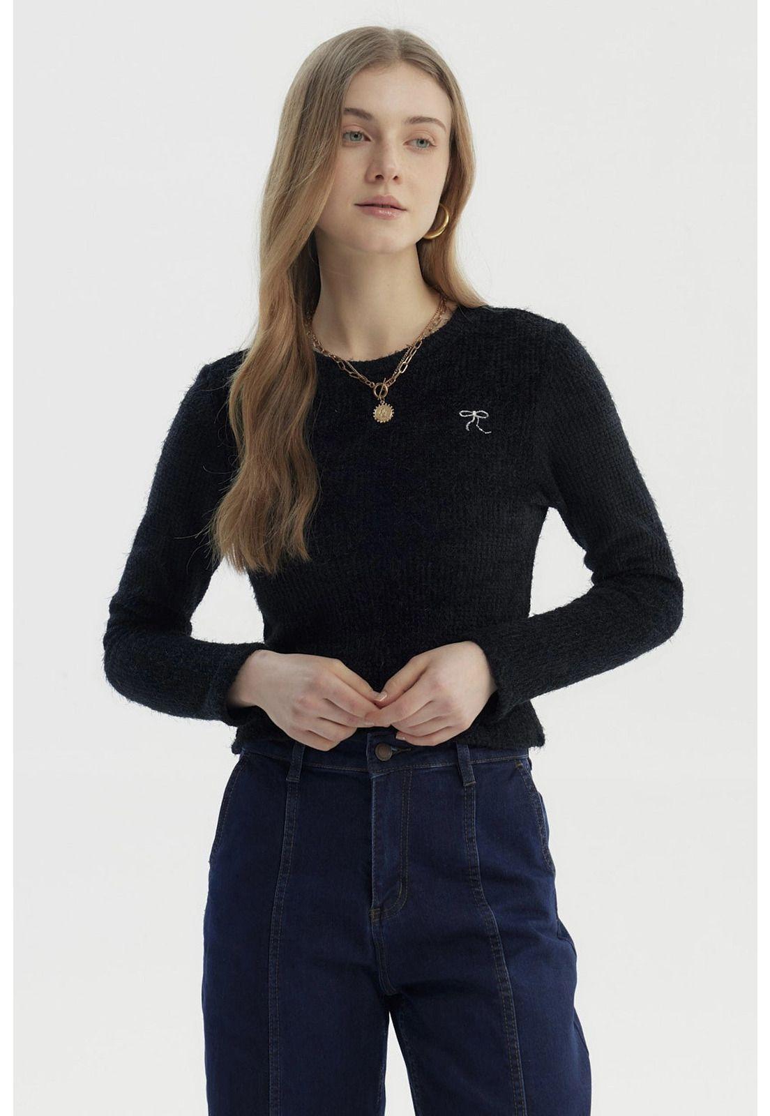 Polera Mujer Con Textura Afelpada Negro-0