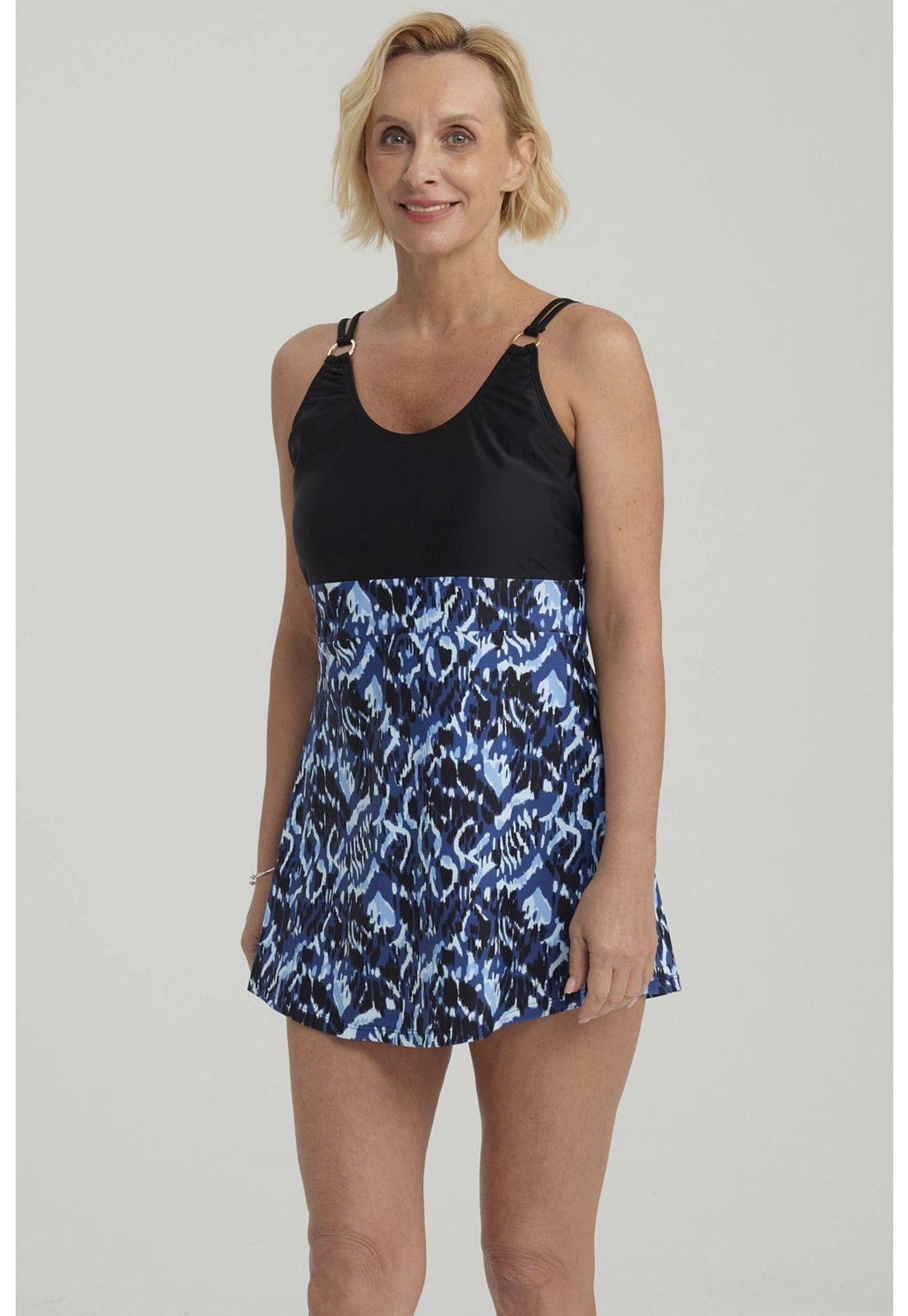 Traje De Baño Mujer Vestido Apertura Negro / Blanco-3