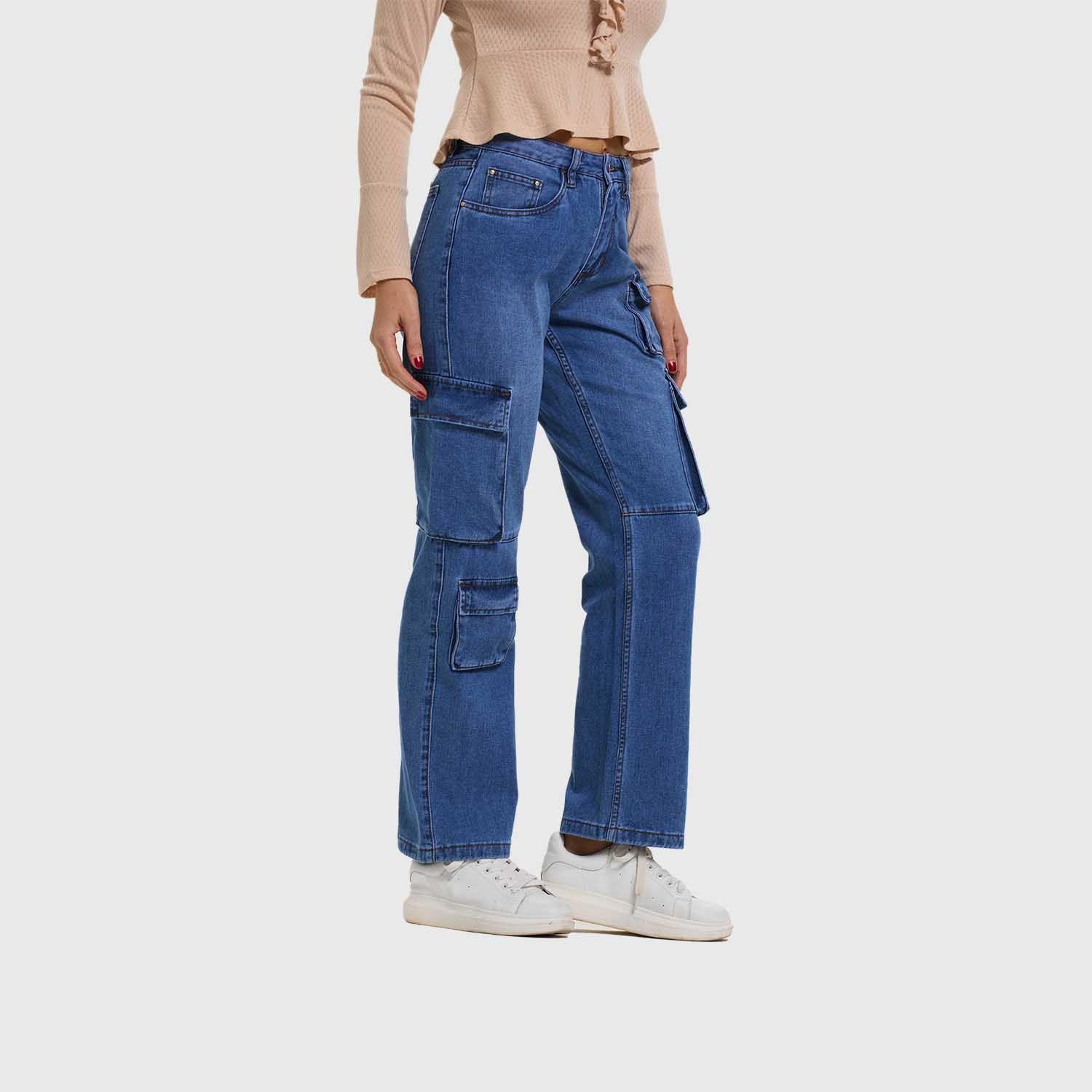Jeans Mujer Calce Recto Cargo Cafe Fashion's Park-1
