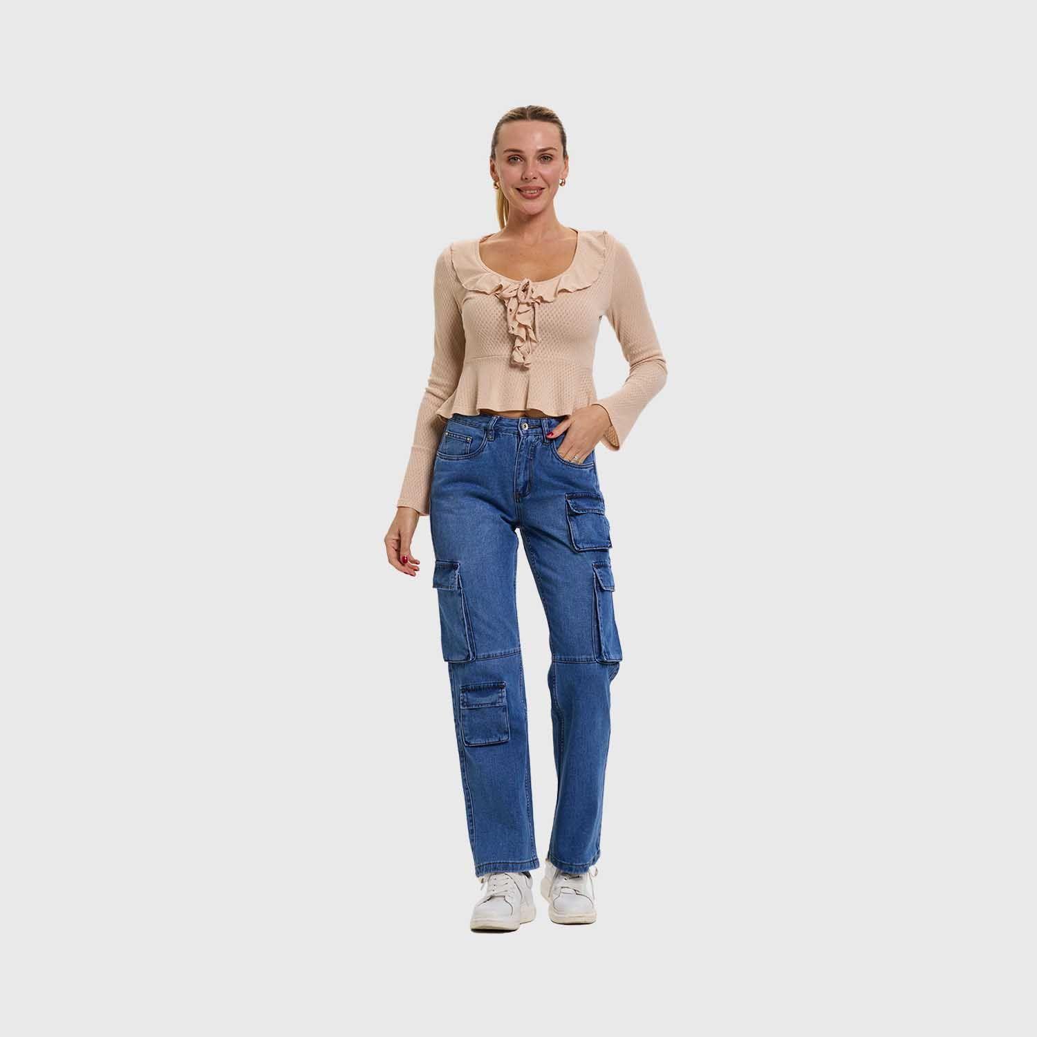 Jeans Mujer Calce Recto Cargo Cafe Fashion's Park-3
