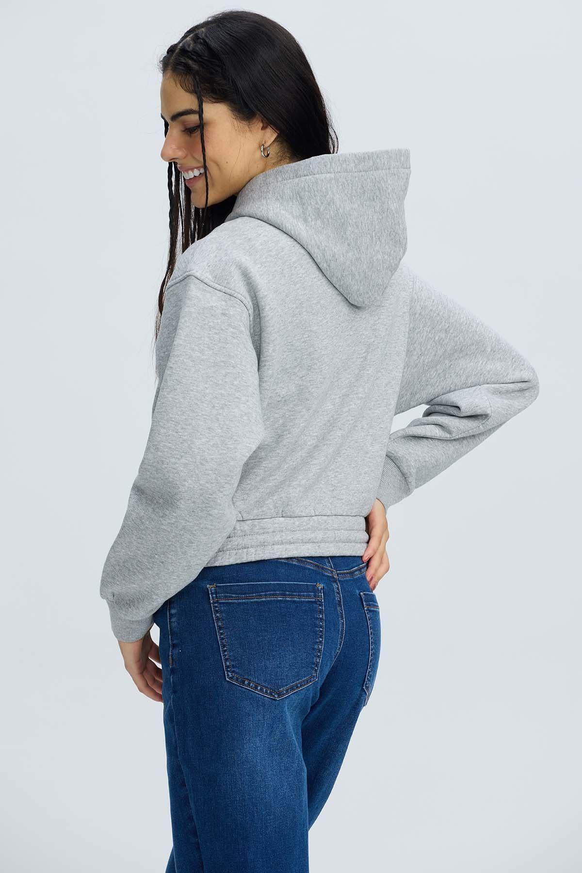 Polerón Mujer Zipper Crop Gris Melange-2