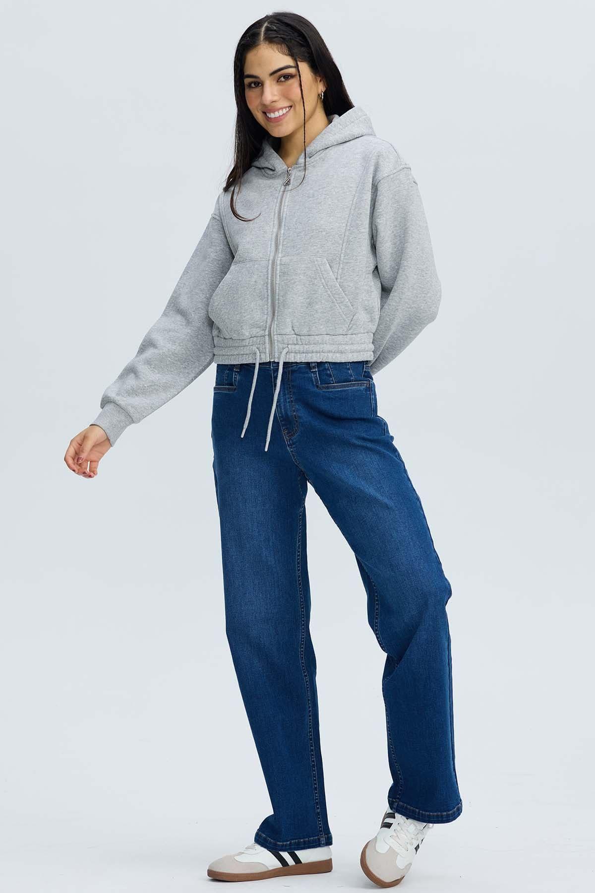 Polerón Mujer Zipper Crop Gris Melange-3