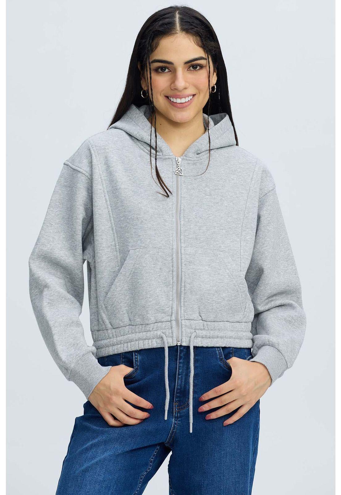 Polerón Mujer Zipper Crop Gris Melange-0