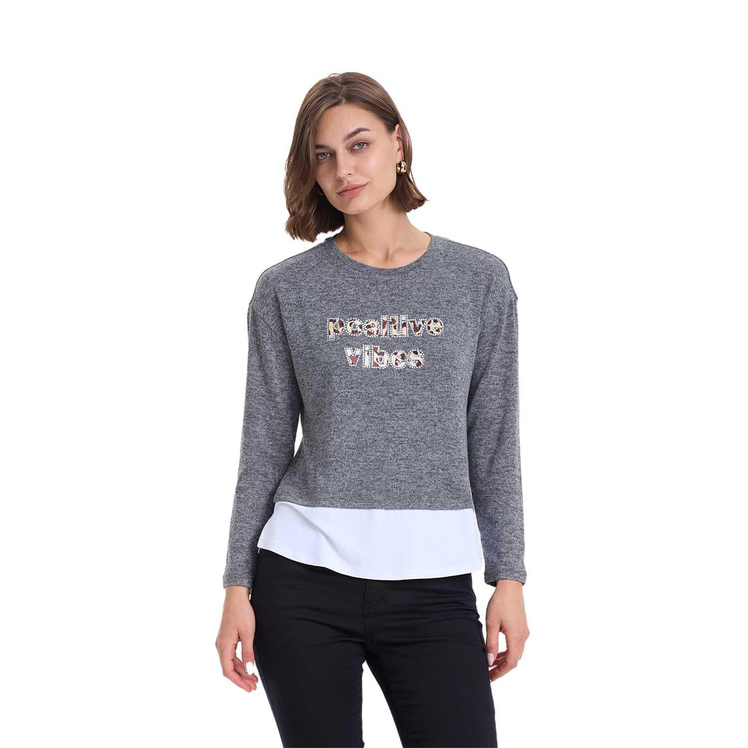 Sweater Mujer Con Faldón Marengo Melange Fashion's Park-0