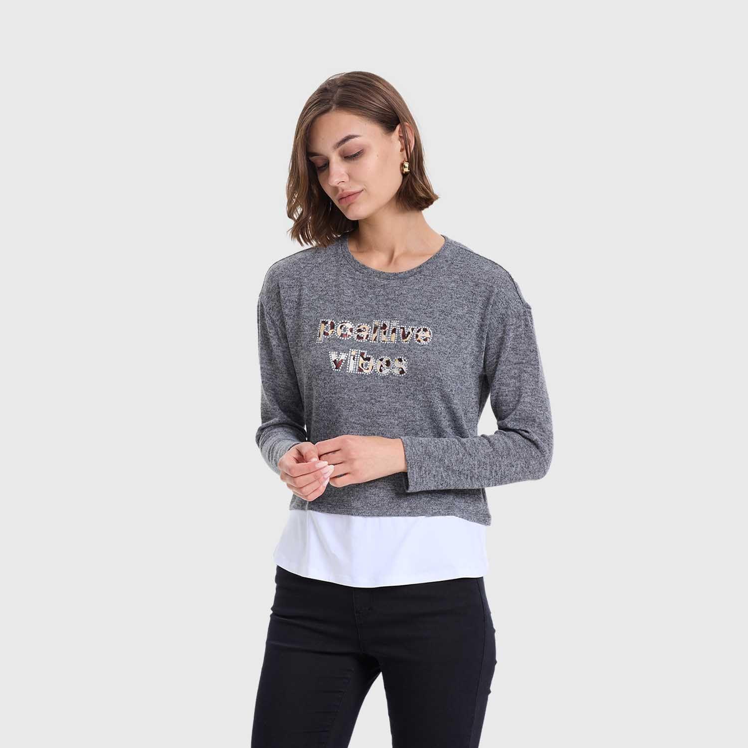 Sweater Mujer Con Faldón Marengo Melange Fashion's Park-1