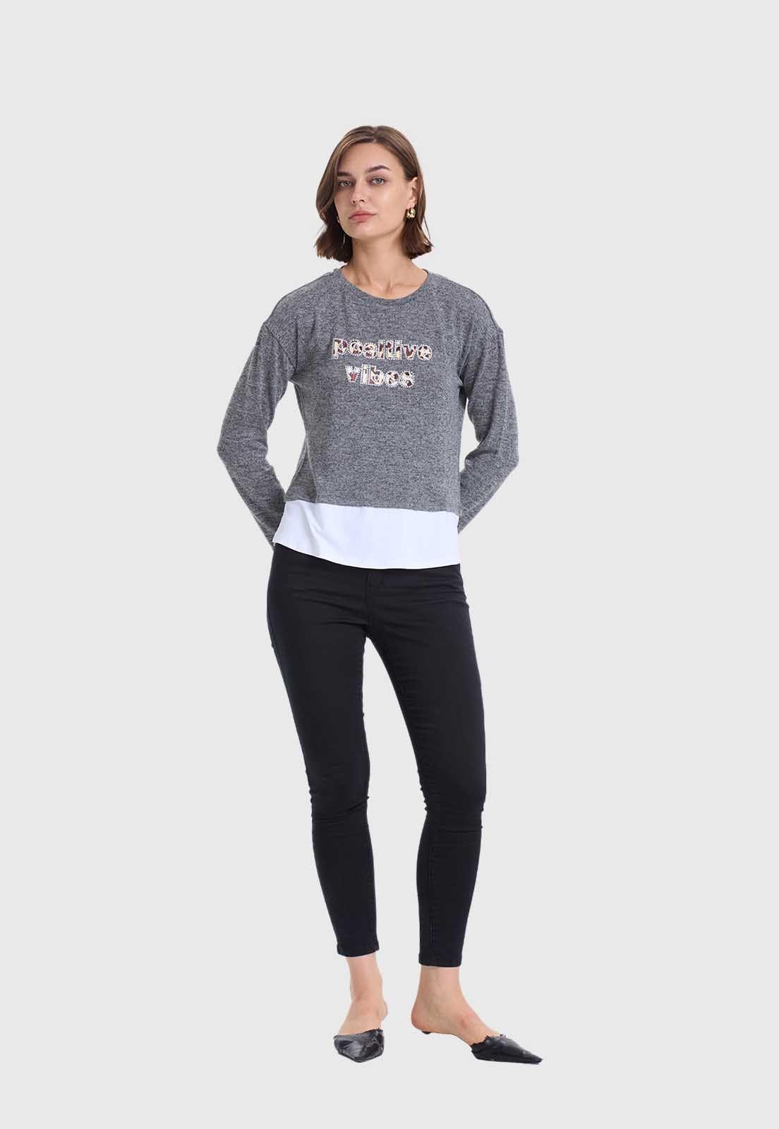 Sweater Mujer Con Faldón Marengo Melange Fashion's Park-3