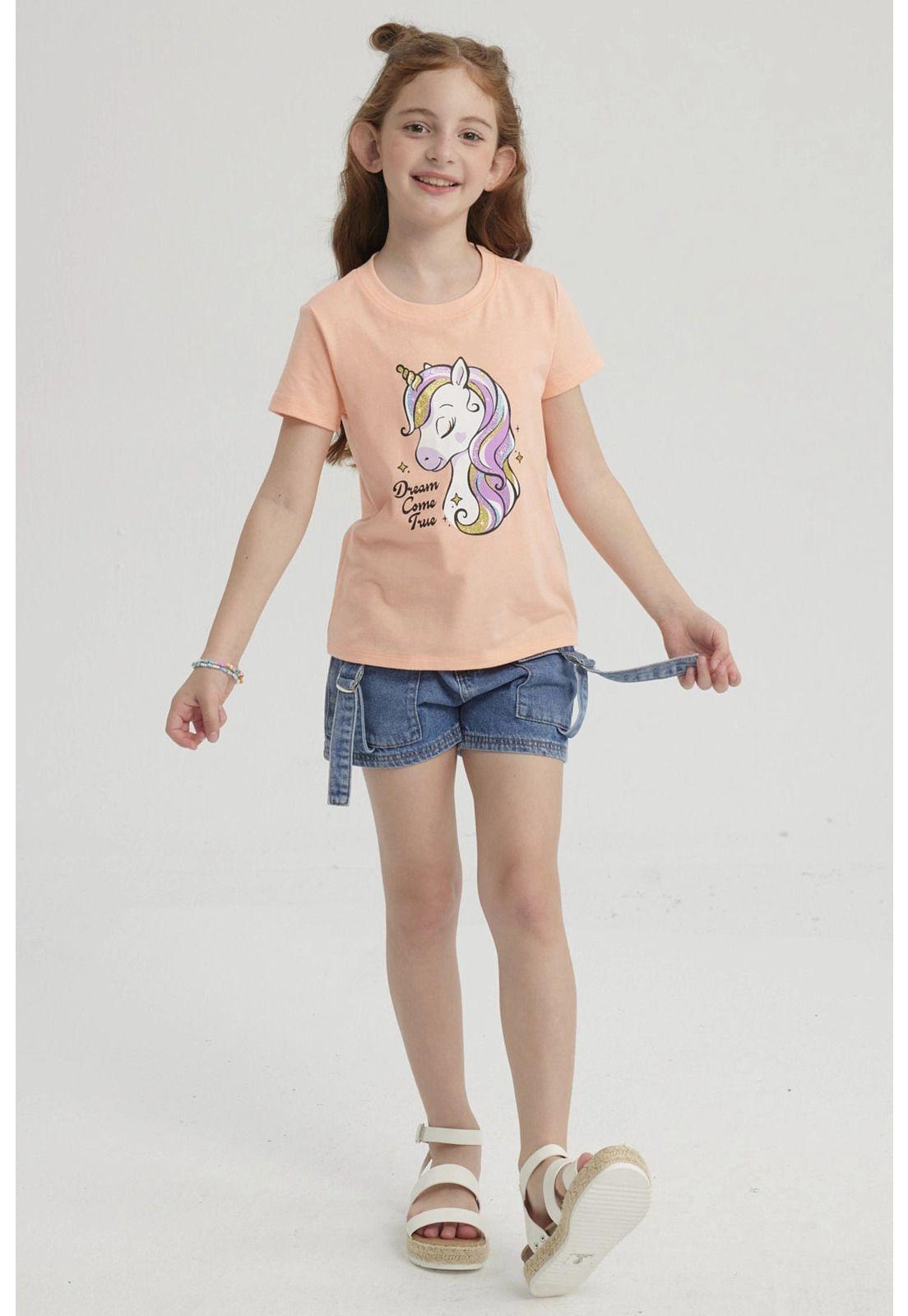 Polera Niña Básica Estampada Salmón-1