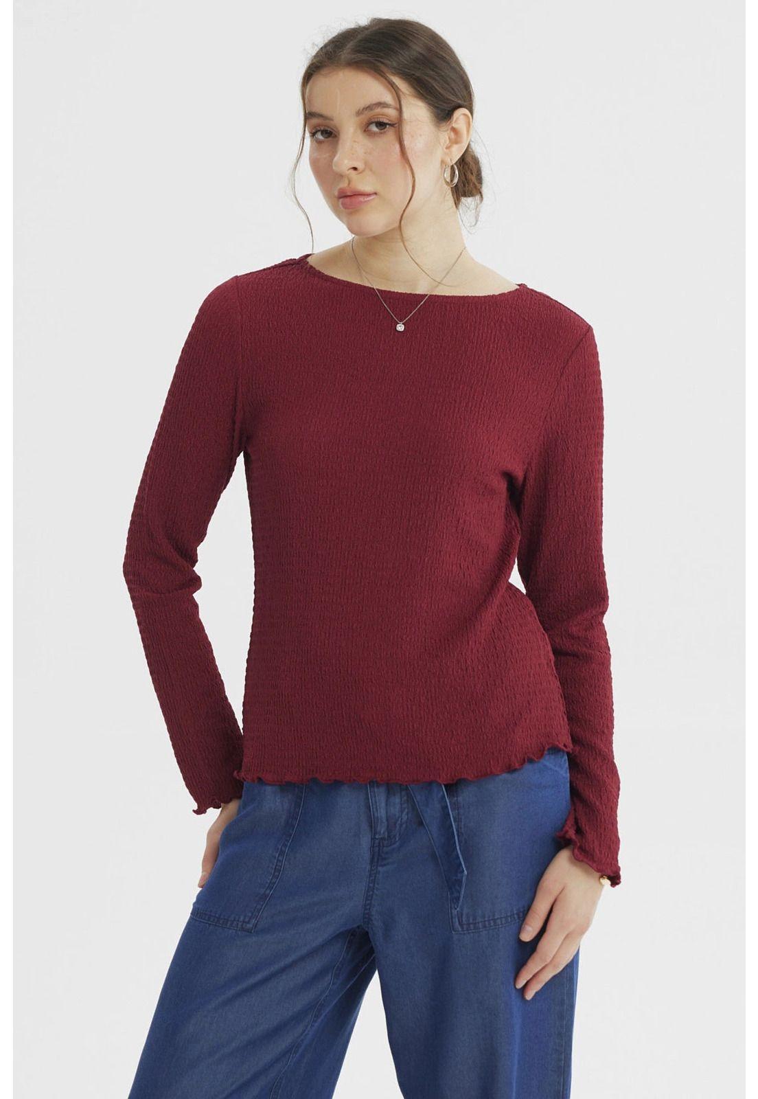 Polera Mujer Textura Burdeo-0