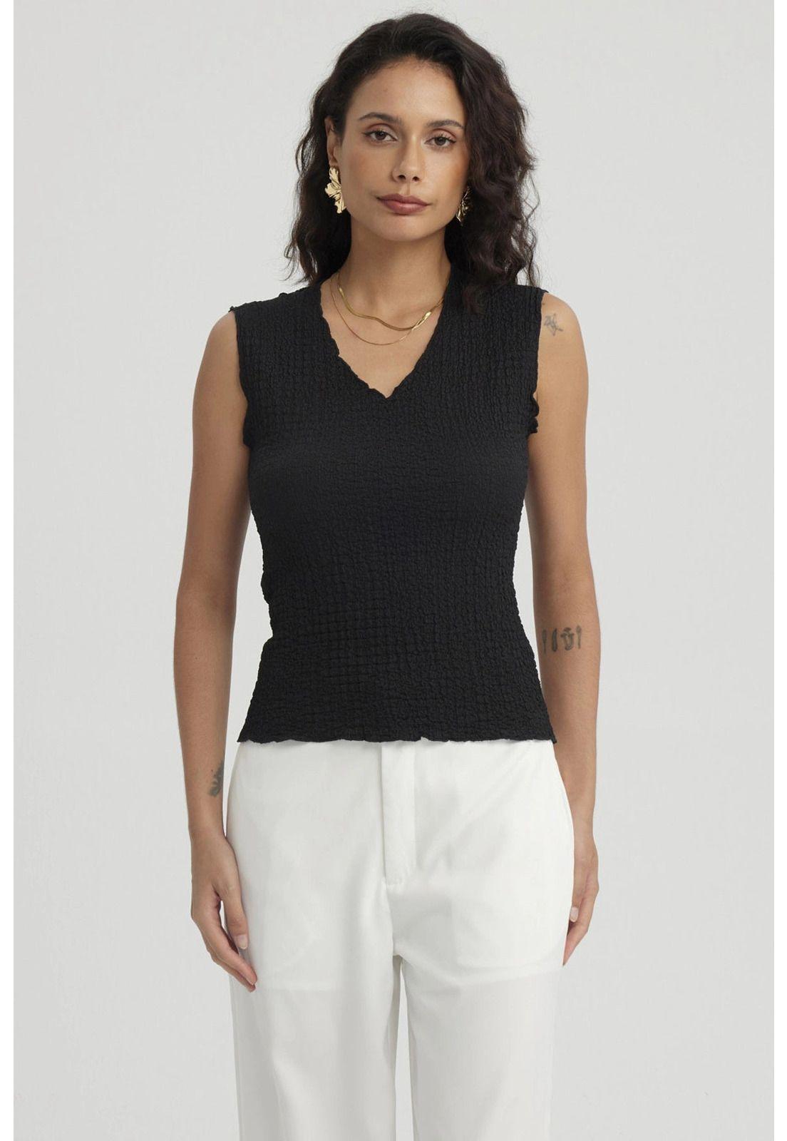 Polera Mujer Texturizada Negro - ll-0