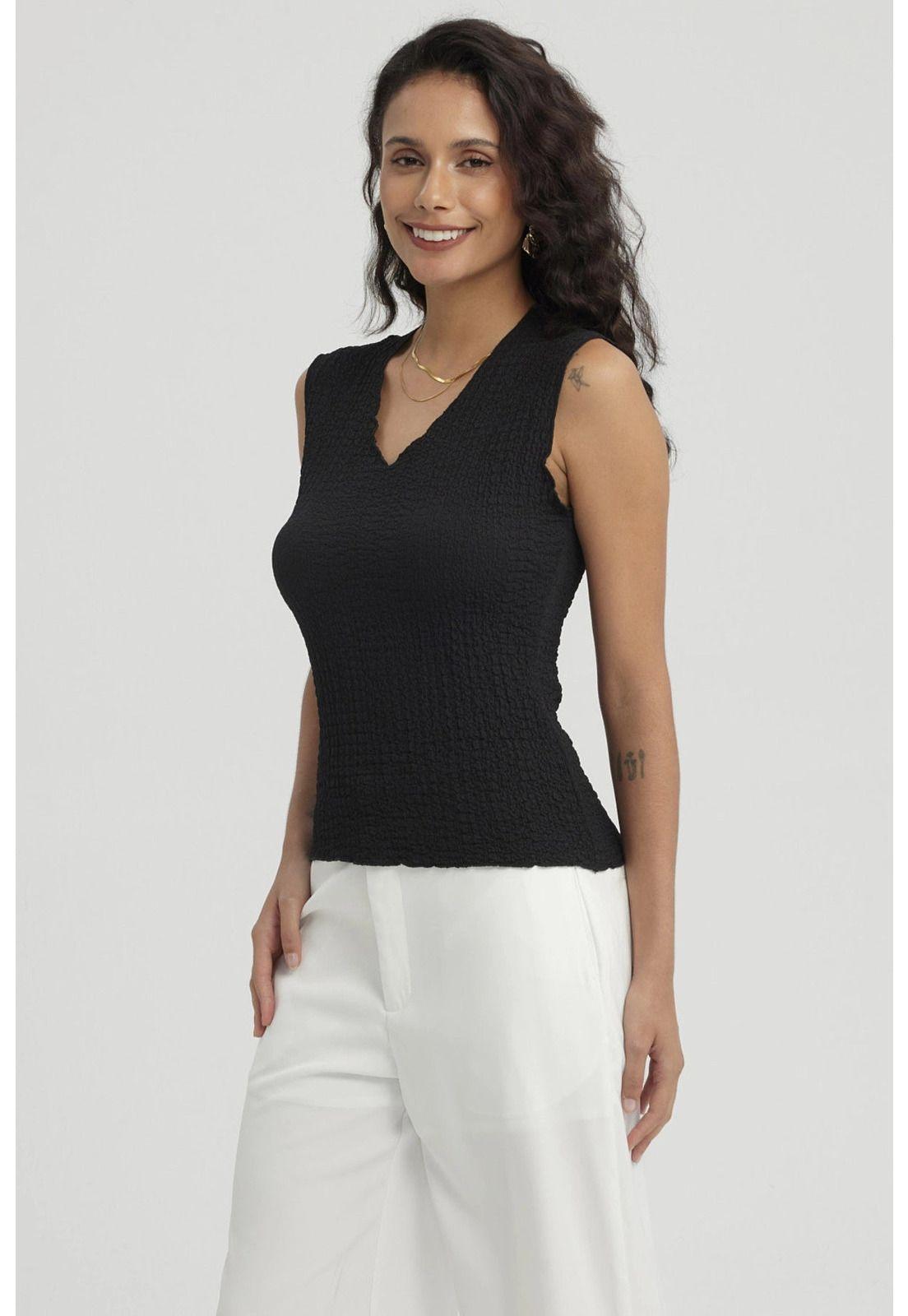 Polera Mujer Texturizada Negro - ll-3