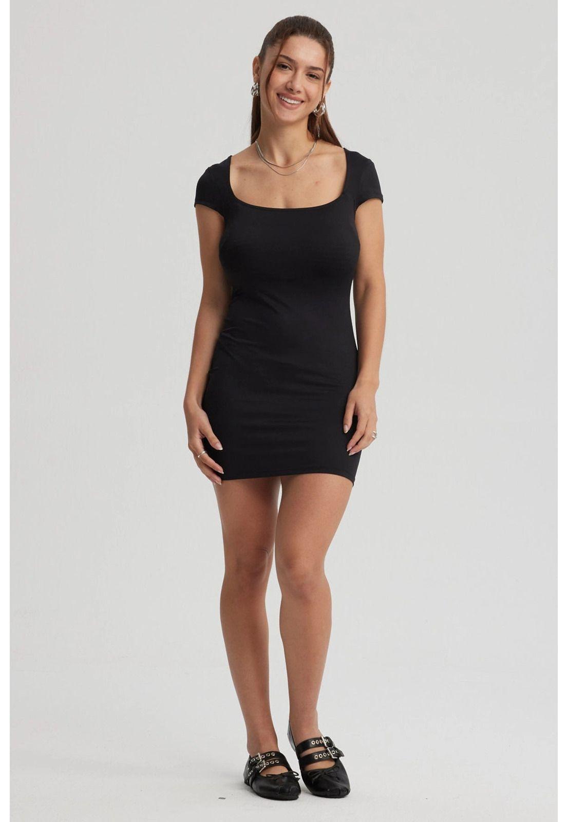 Vestido Mujer Escote Cuadrado Negro-0