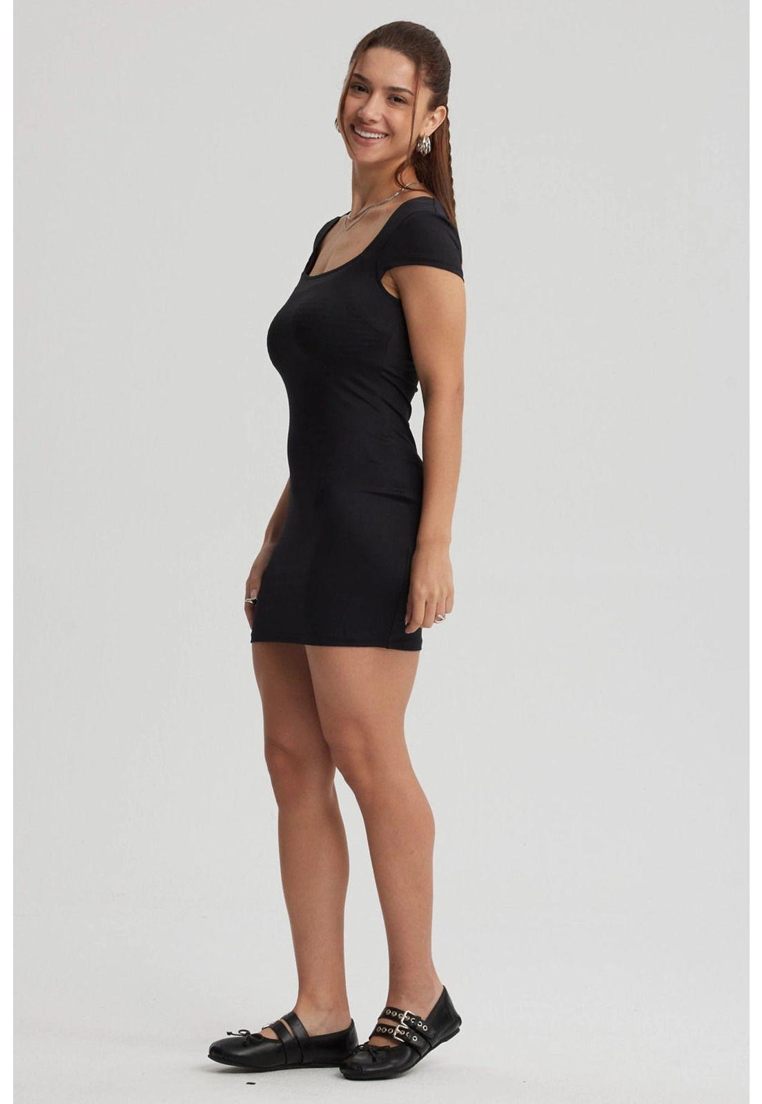 Vestido Mujer Escote Cuadrado Negro-1