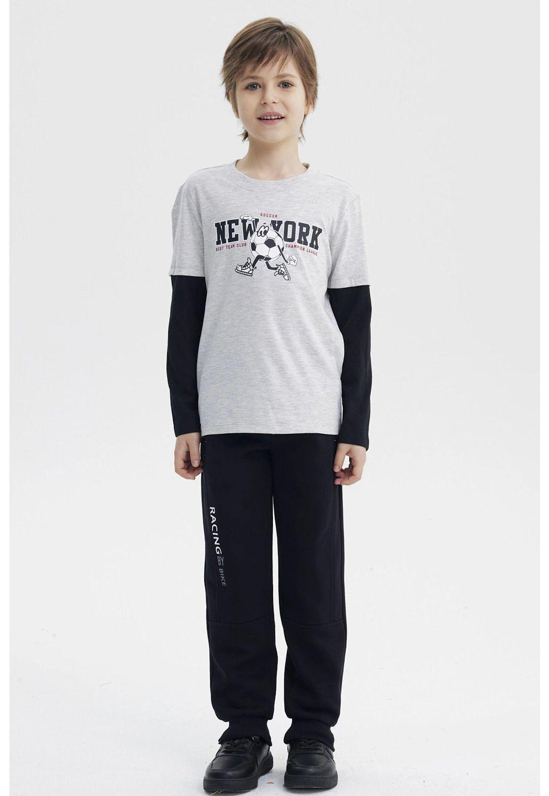 Polera Niño Básica Print Gris Melange Claro - ll-3