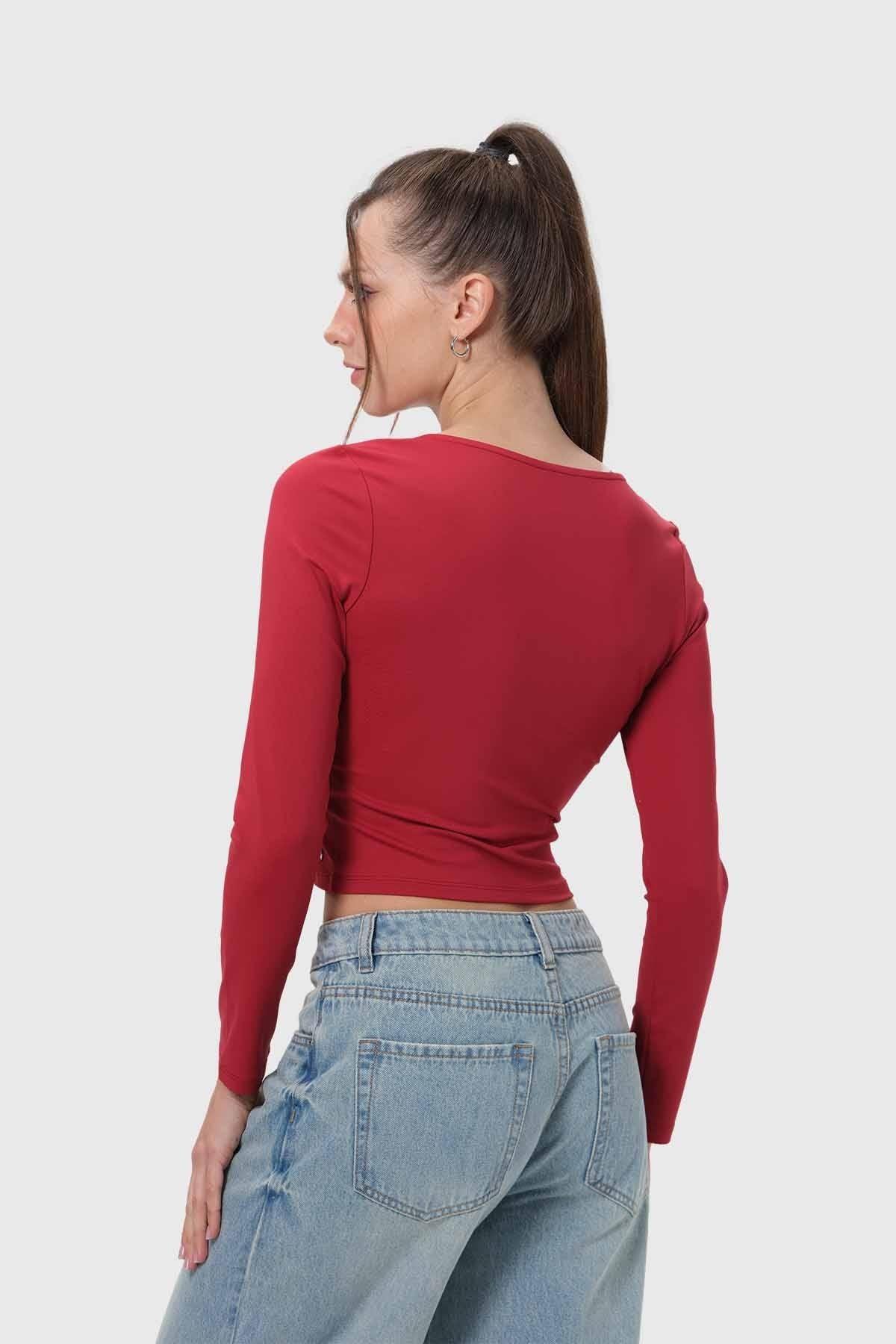 Polera Mujer Escote Cuadrado Rojo-2
