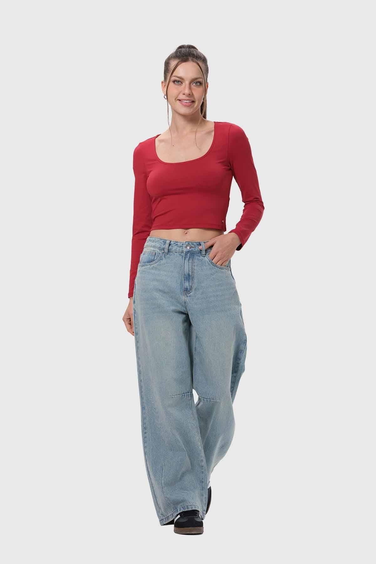 Polera Mujer Escote Cuadrado Rojo-3