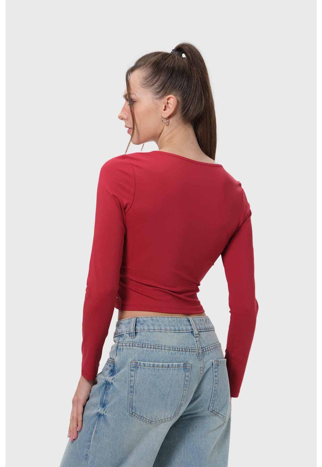 Polera Mujer Escote Cuadrado Rojo-2