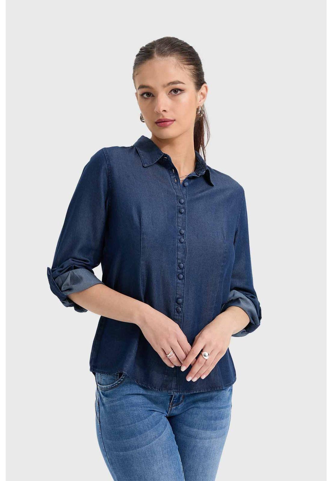 Blusa Mujer Entallada Azul-1
