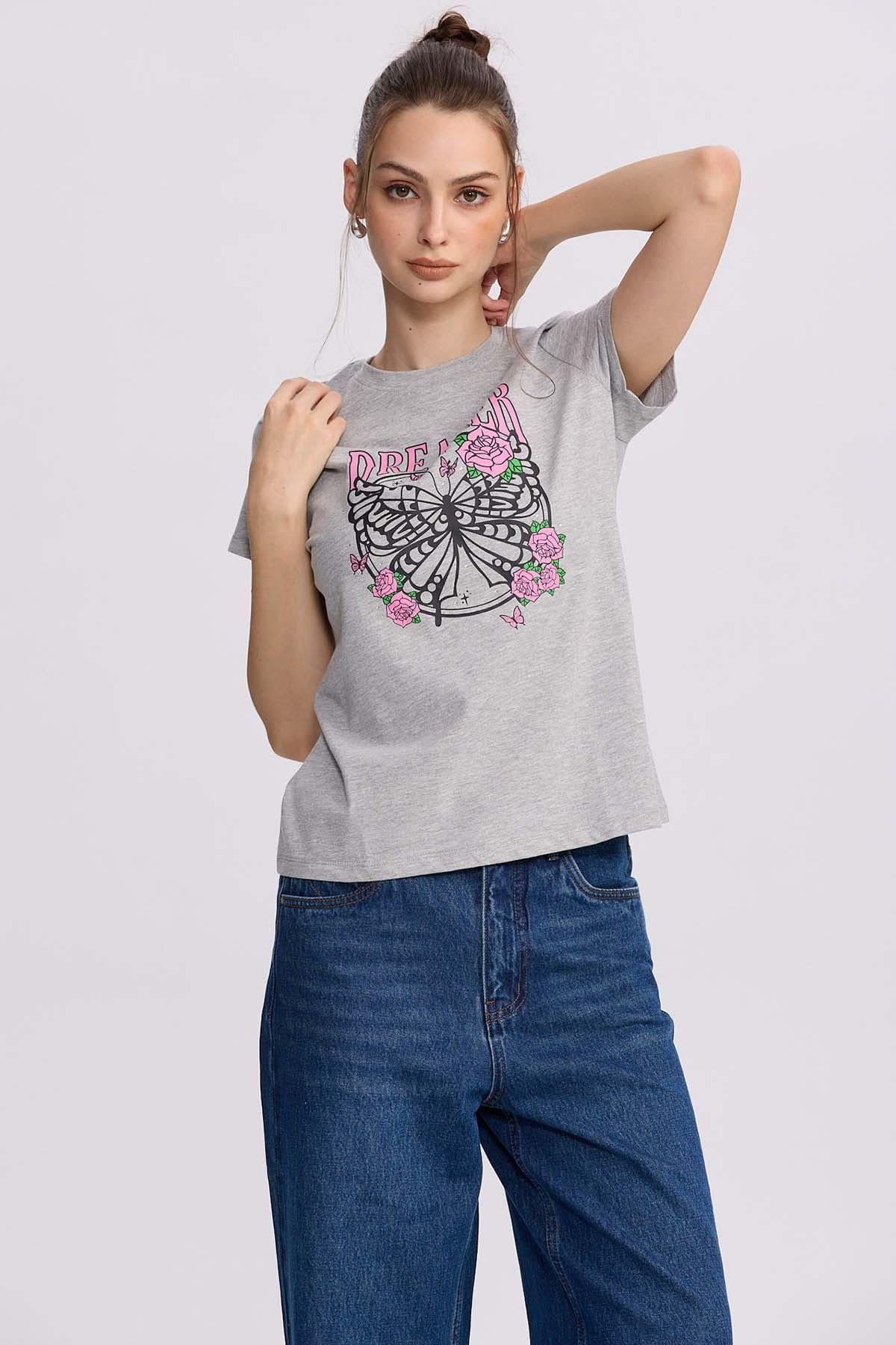 Polera Mujer Básica Print Gris Melange-0