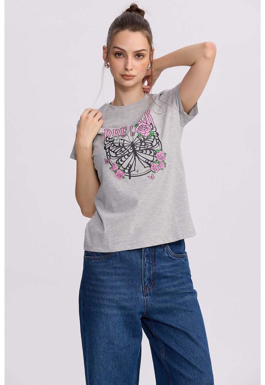 Polera Mujer Básica Print Gris Melange-0