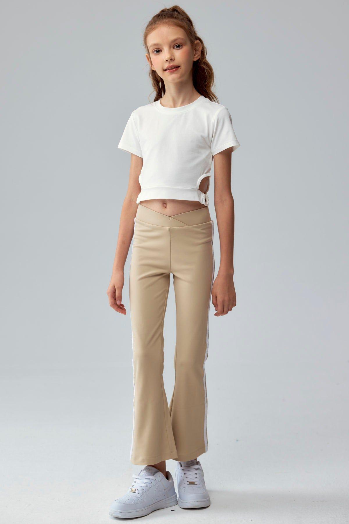 Calza Niña Flare Con Pretina Beige-3