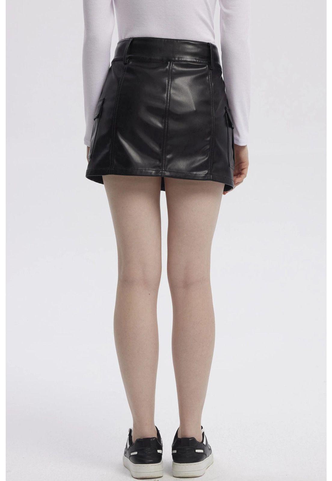 Falda Mujer Efecto Cuero Tableada Negro-2