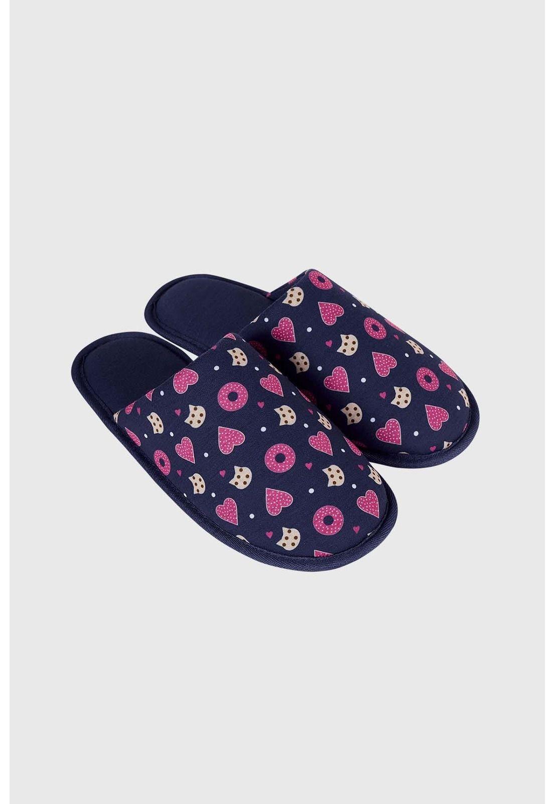 Pantufla Mujer Estampada Azul-1