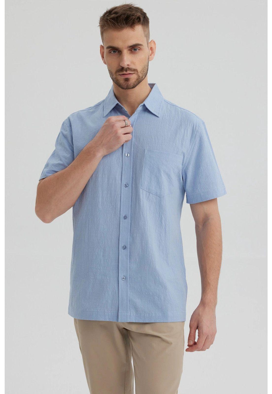 Camisa Hombre Lisa Celeste-0