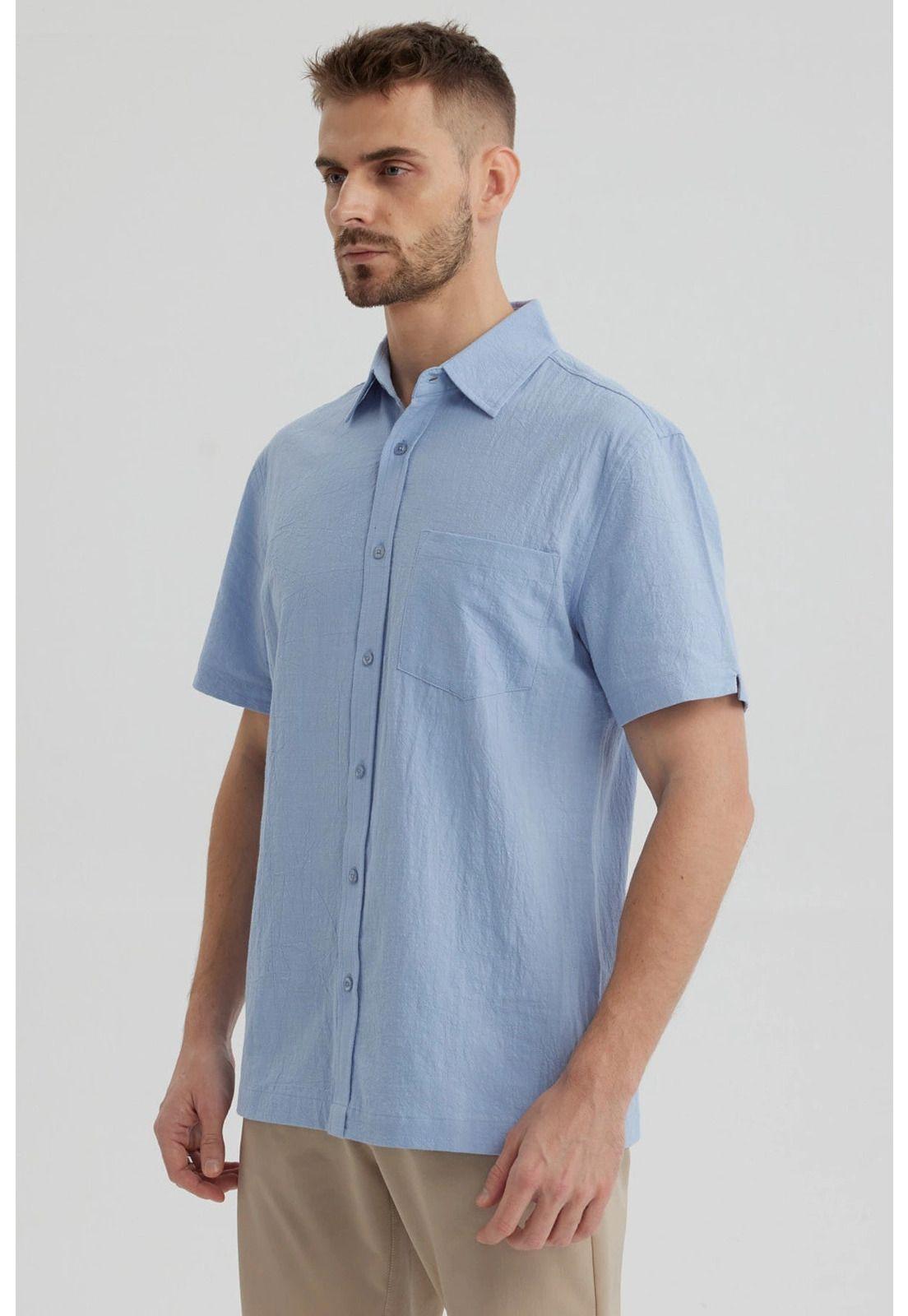 Camisa Hombre Lisa Celeste-1