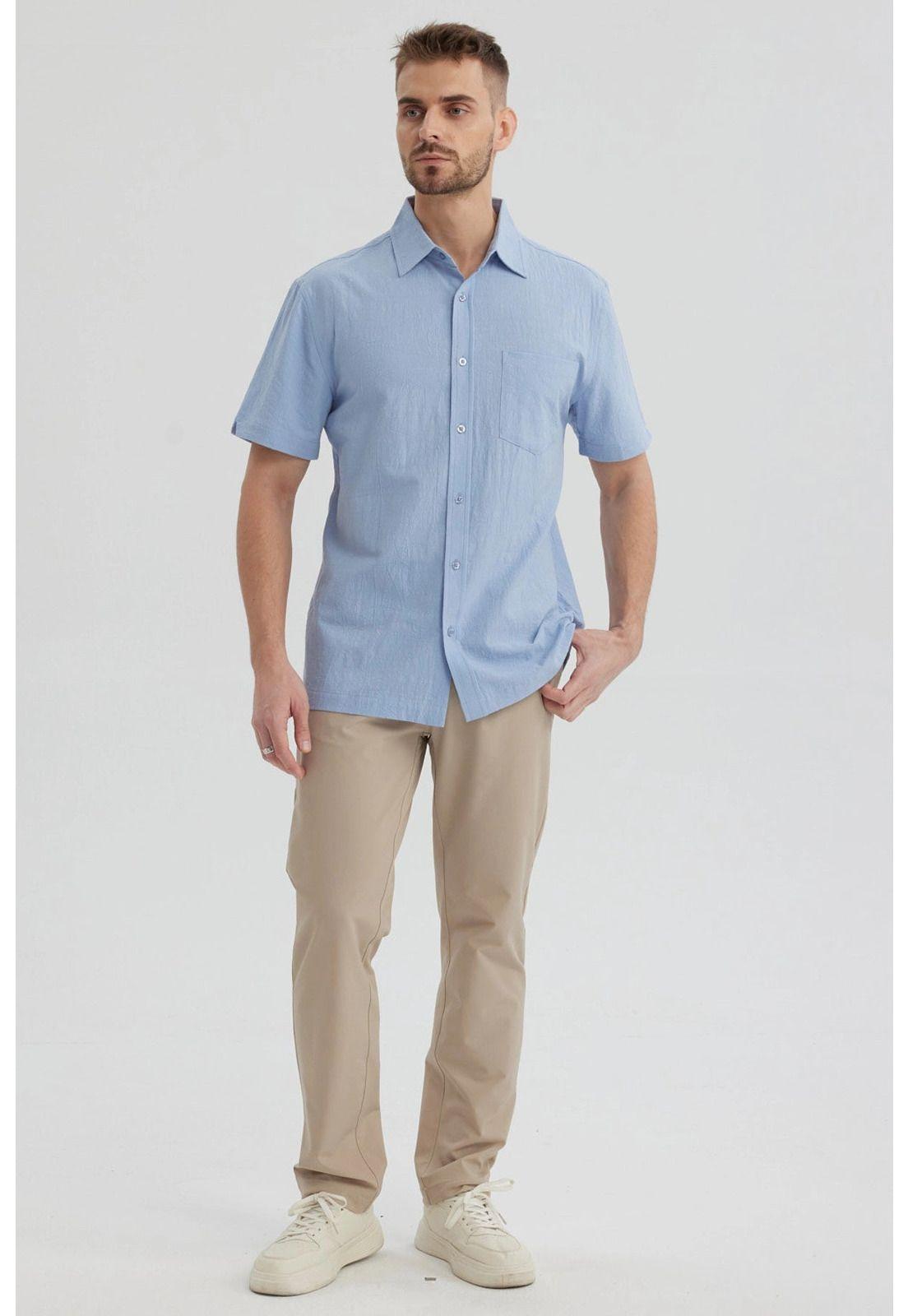 Camisa Hombre Lisa Celeste-3