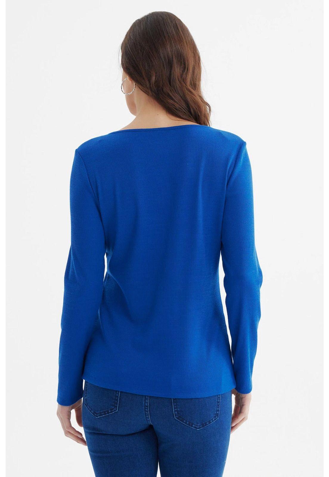 Polera Mujer Escote Cuadrado Botones Metálicos Azul-2