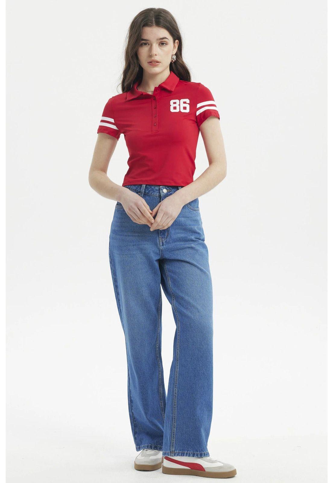 Polera Mujer Madia Pata Botón Rojo-3