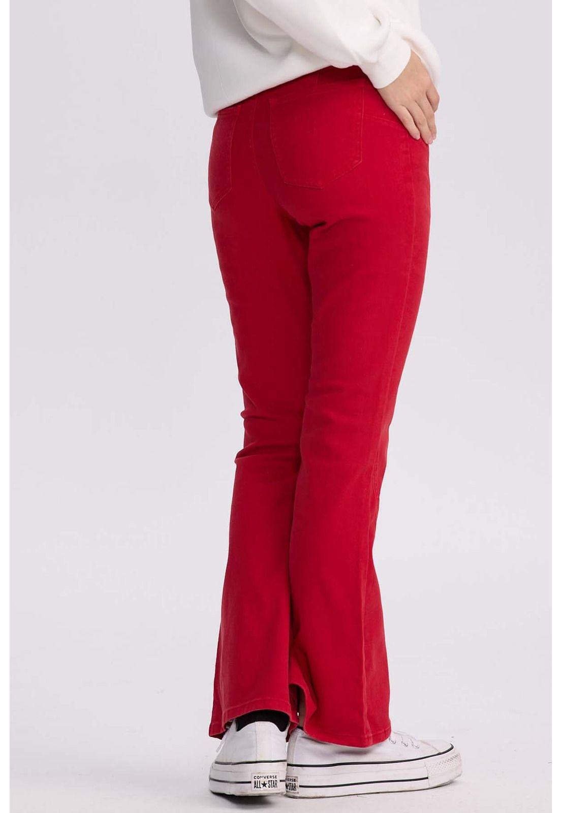 Jeans Mujer Flare Color Line Rojo Oscuro-2