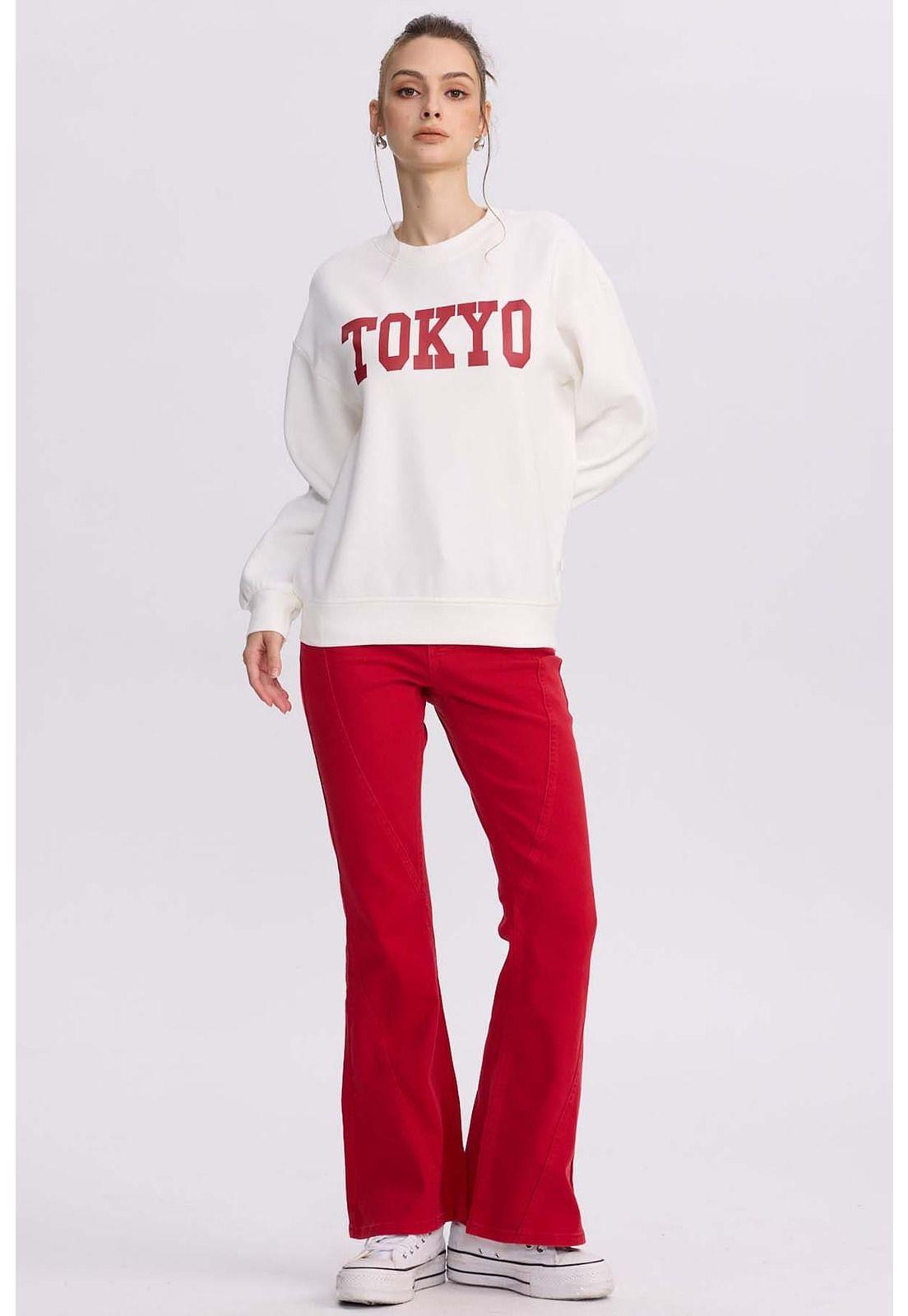 Jeans Mujer Flare Color Line Rojo Oscuro-3