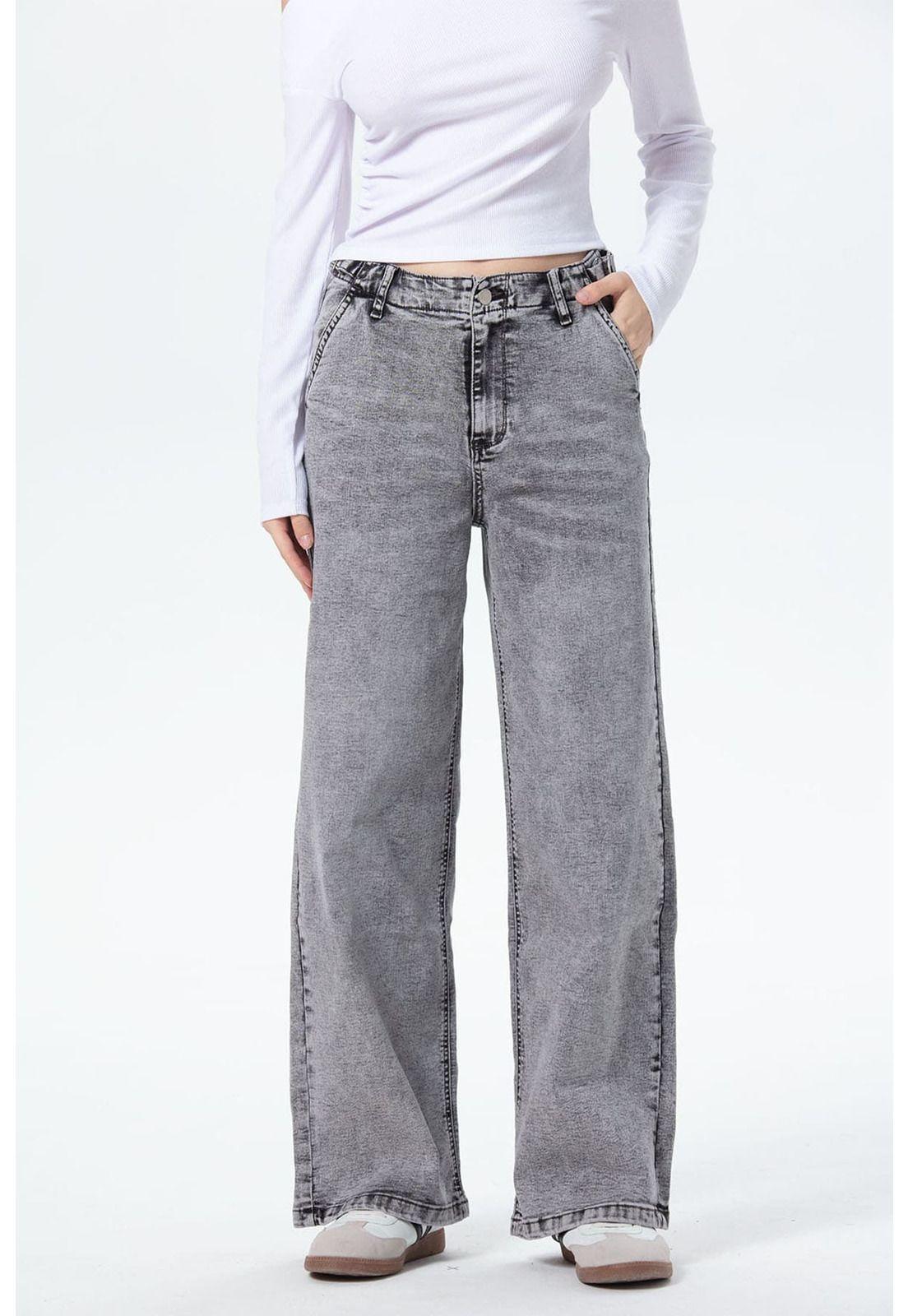 Jeans Mujer Wide Leg Cargo Gris-0