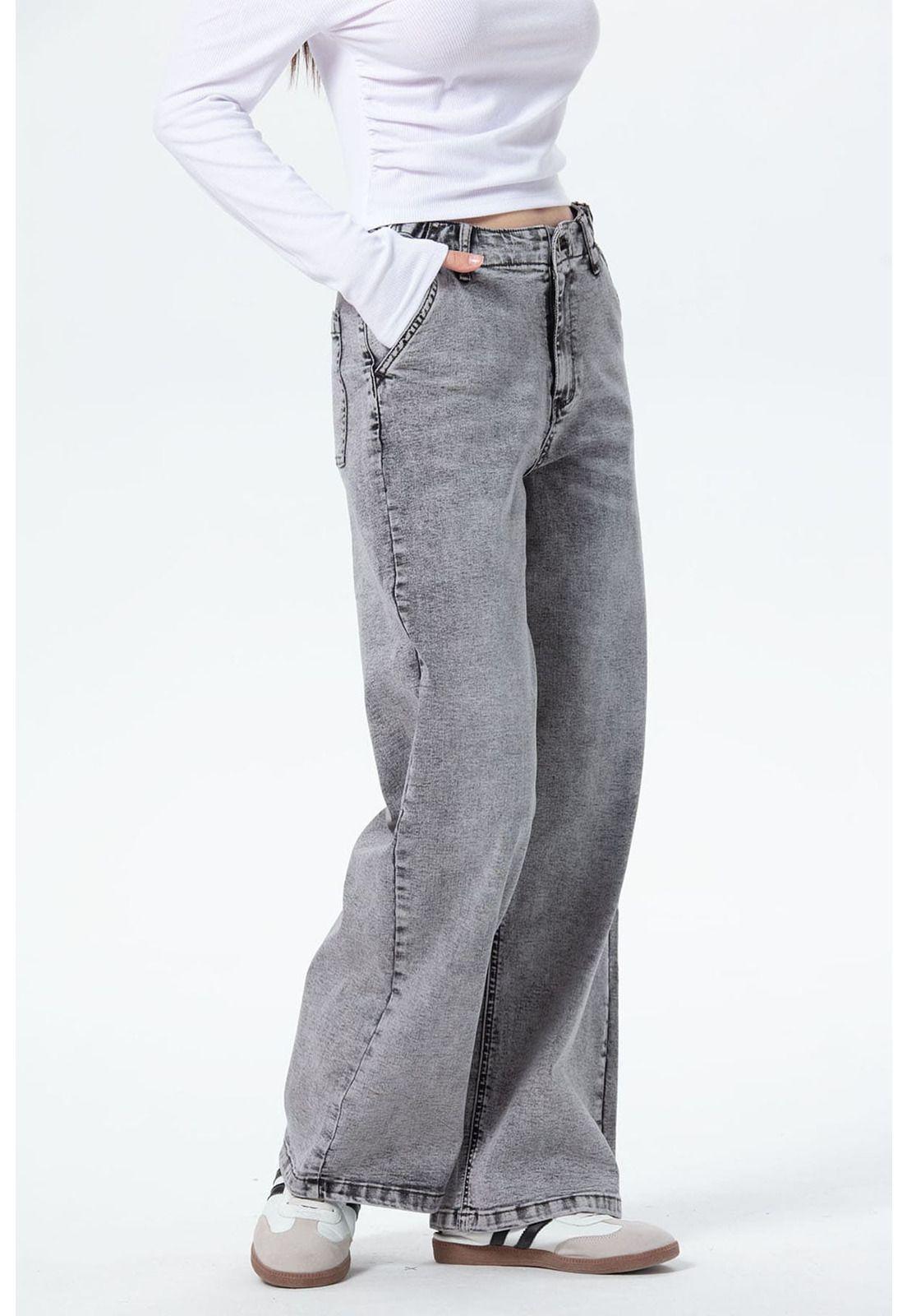 Jeans Mujer Wide Leg Cargo Gris-1