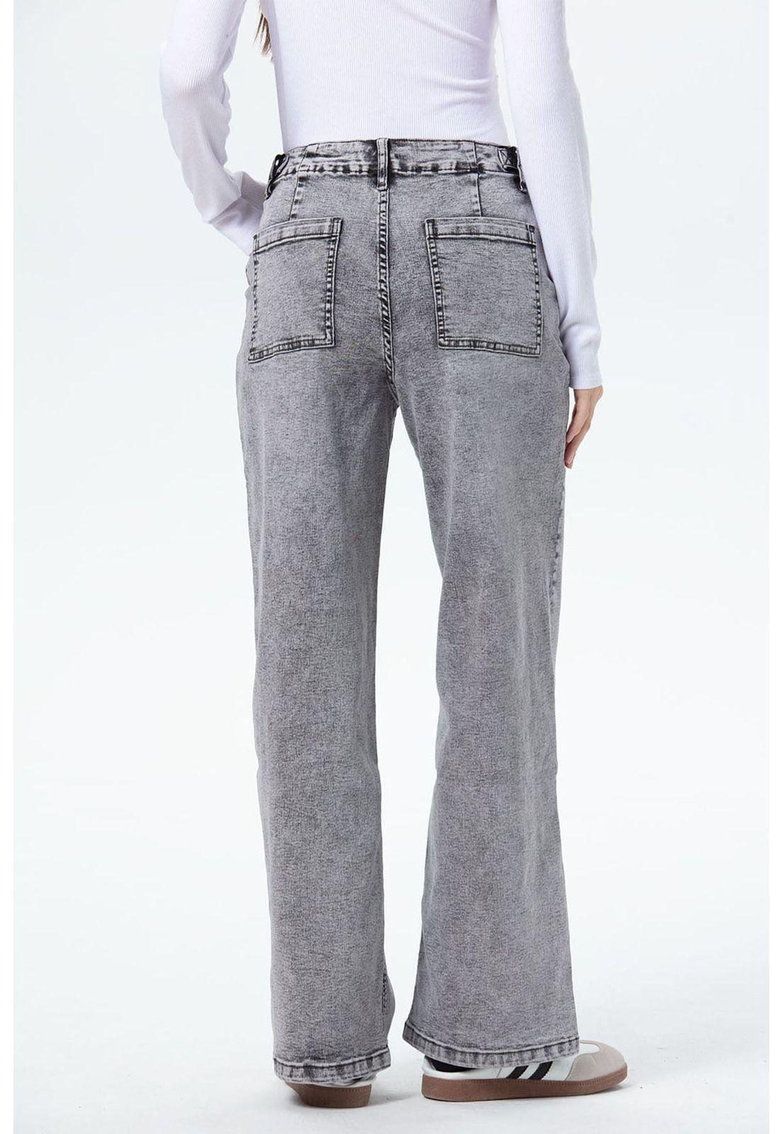Jeans Mujer Wide Leg Cargo Gris-2