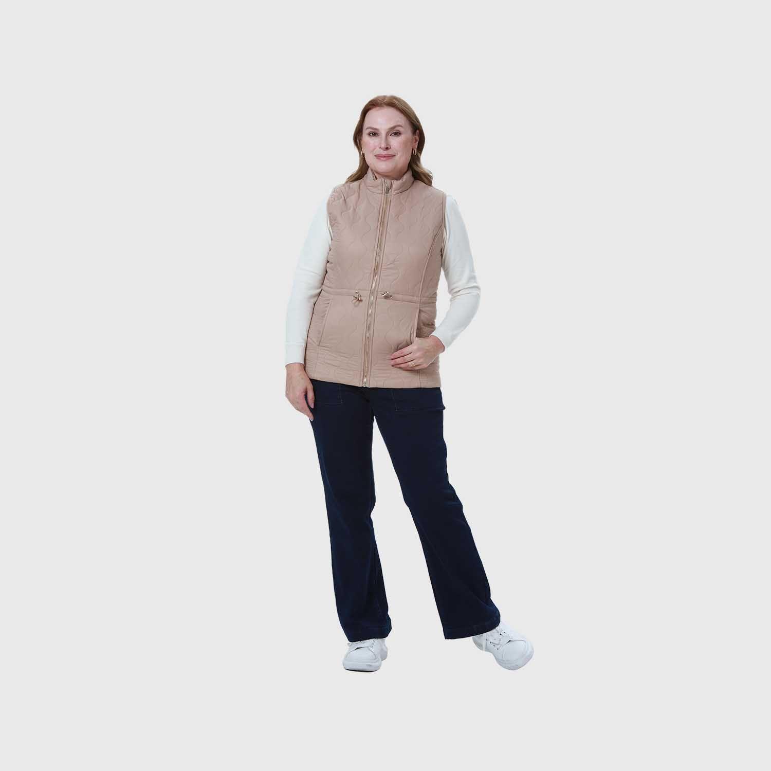 Parka Mujer Con Rombos Bolsillos Beige Oscuro-3