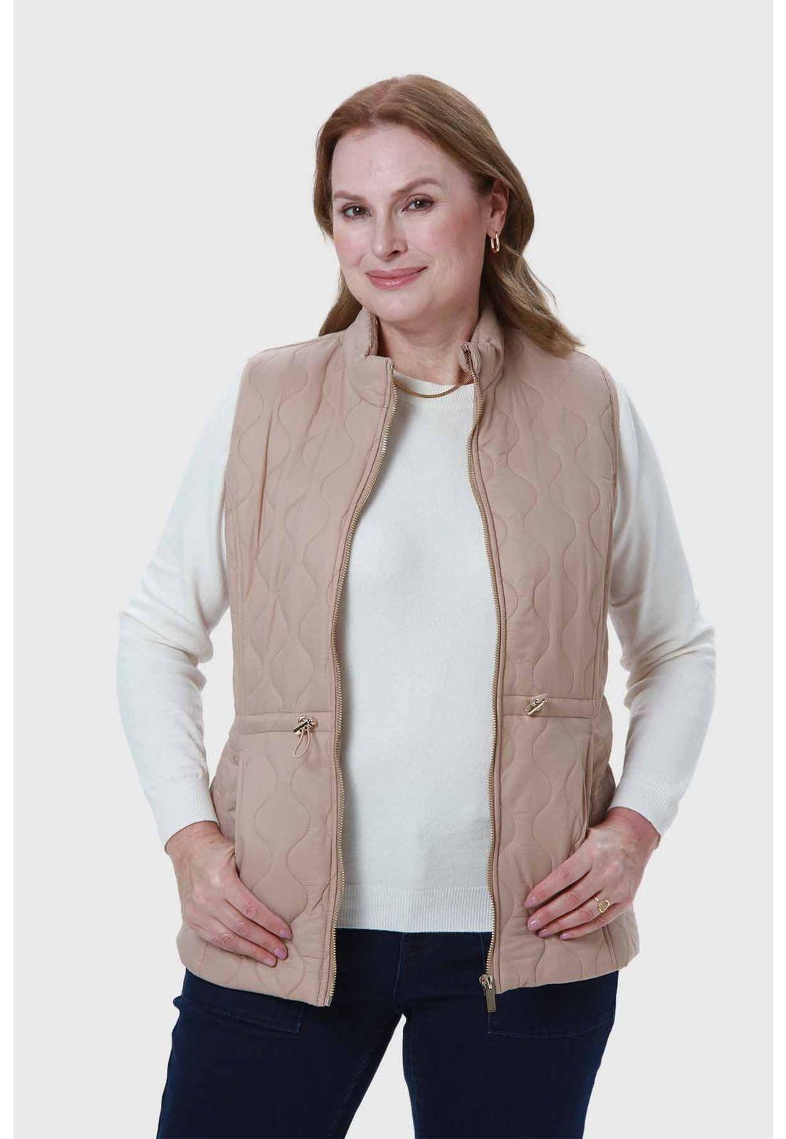 Parka Mujer Con Rombos Bolsillos Beige-1