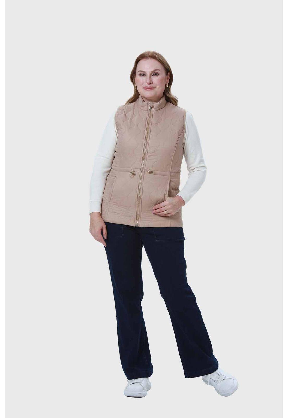 Parka Mujer Con Rombos Bolsillos Beige-3