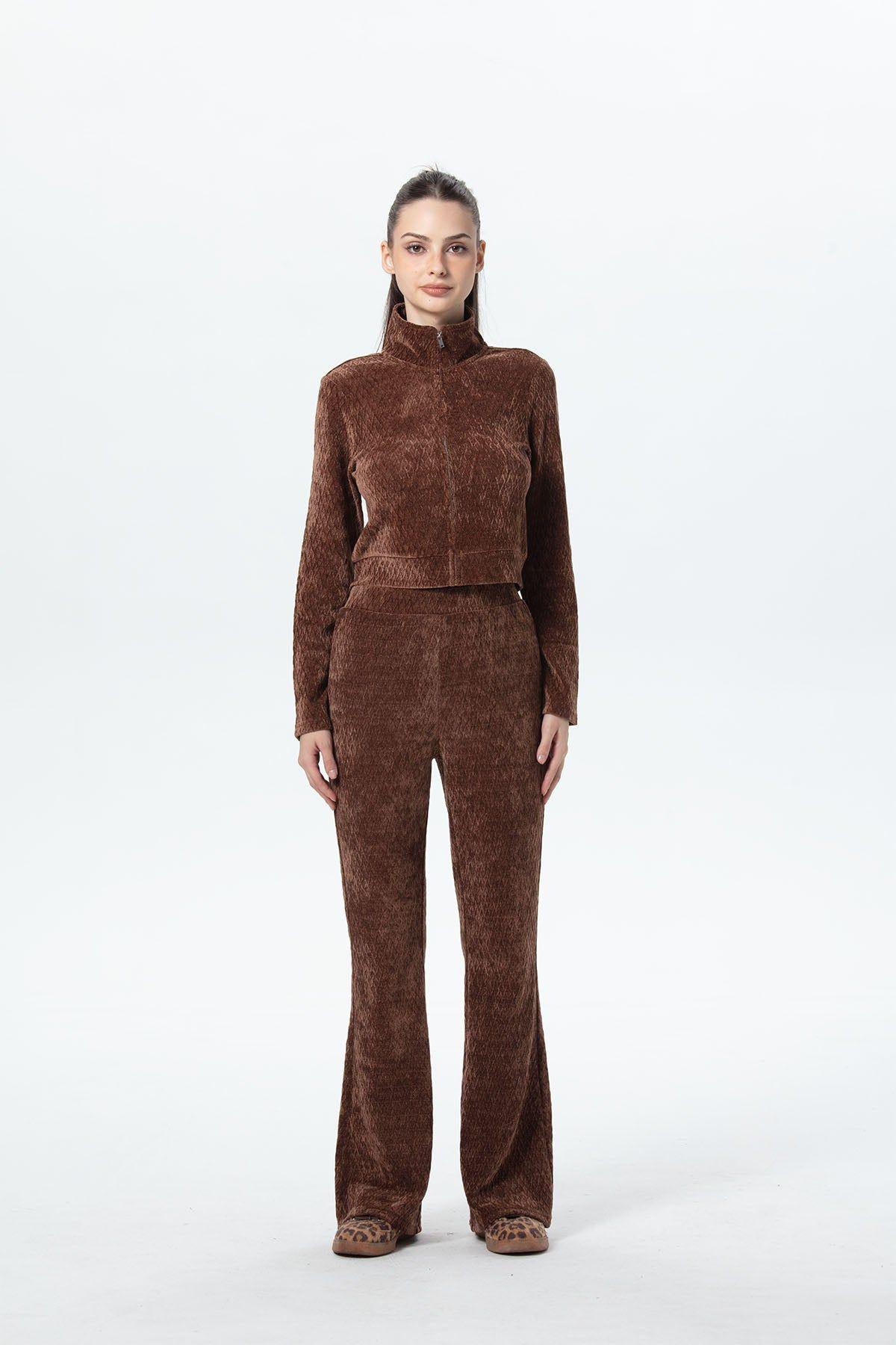 Pantalón Mujer Flare Chenille Cafe-3