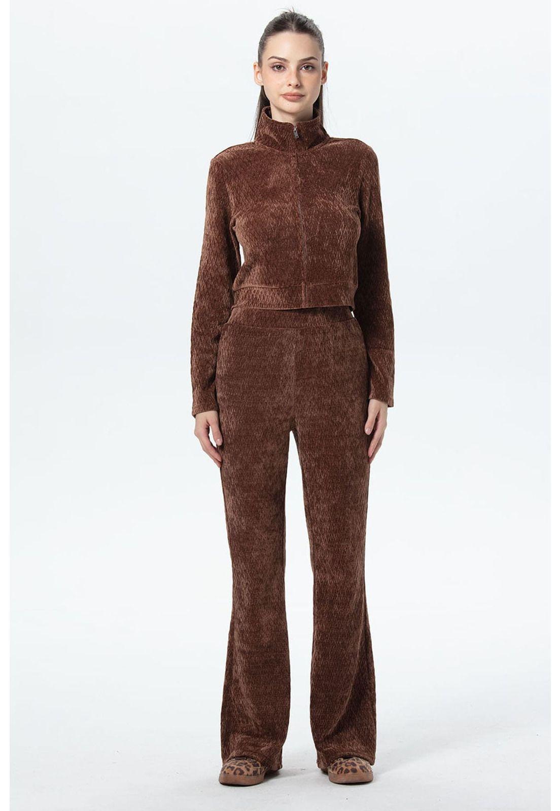 Pantalón Mujer Flare Chenille Café-3