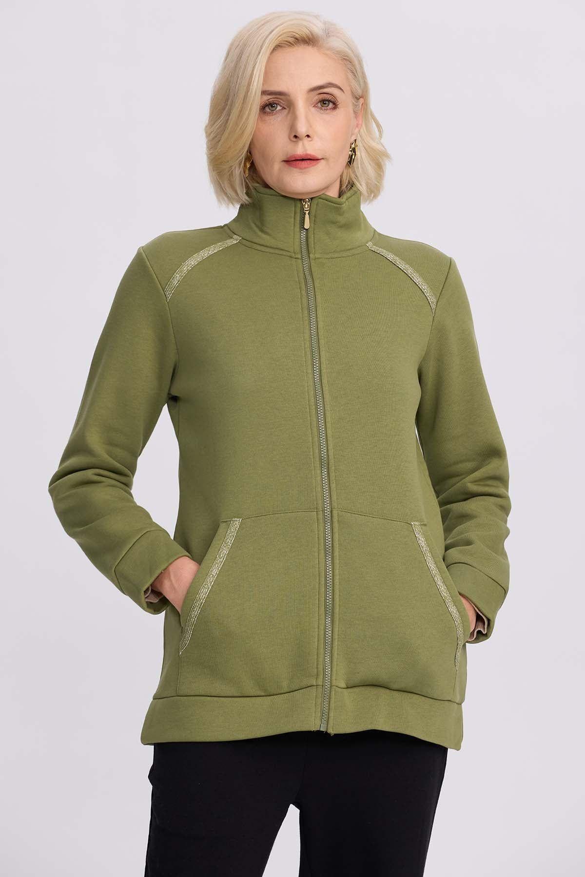 Polerón Mujer Con Cierre Verde Militar-0