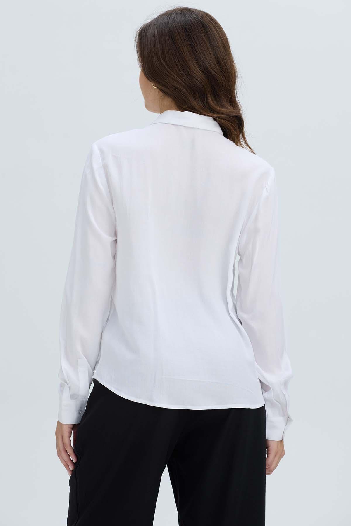 Blusa Mujer Abotonada Pliegues Crudo-2