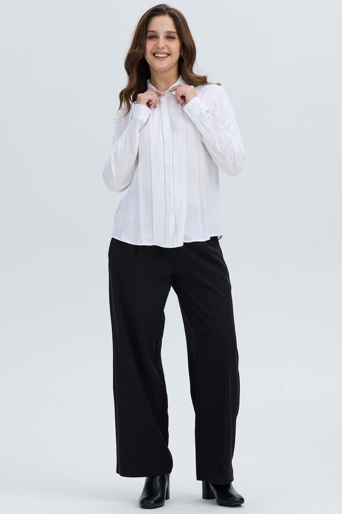 Blusa Mujer Abotonada Pliegues Crudo-3