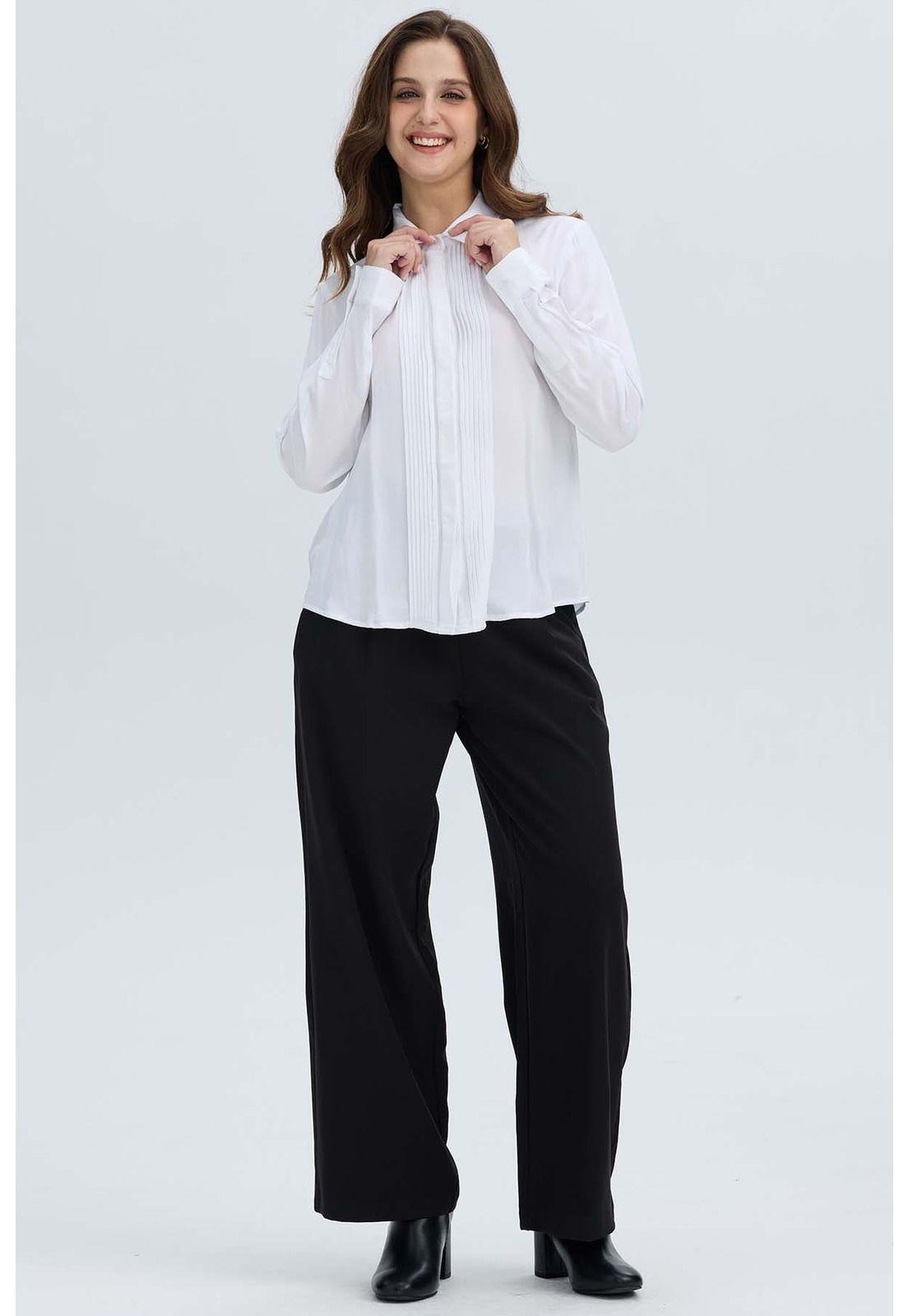 Blusa Mujer Abotonada Pliegues Crudo-3