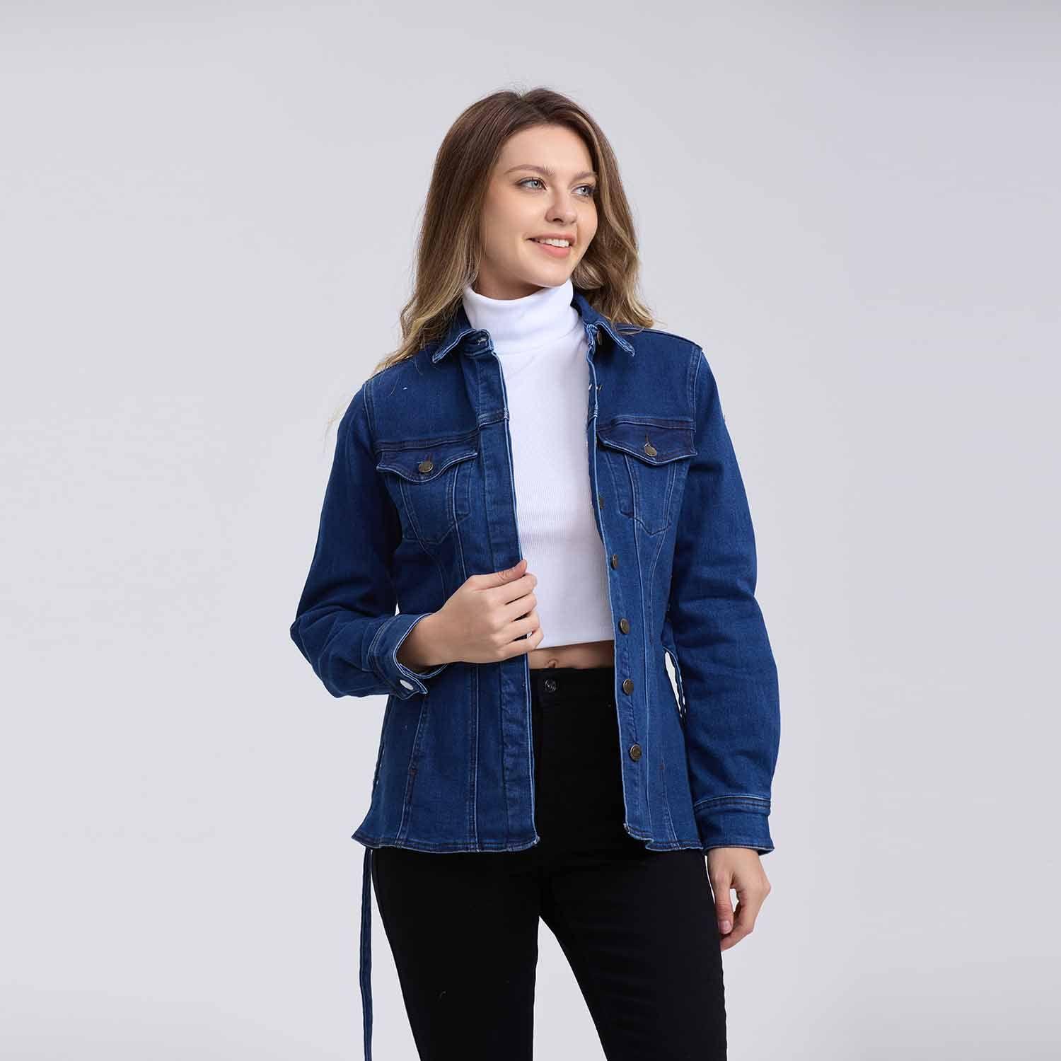 Chaqueta Mujer Cinturón Azul Oscuro-1