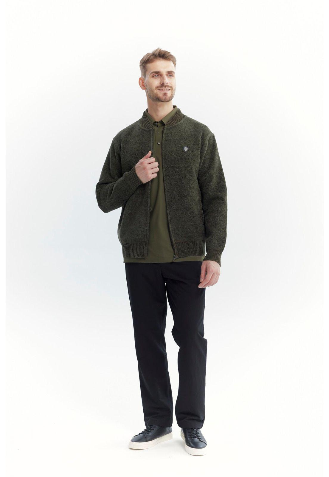 Sweater Hombre Cuello Con Cierre Verde - ll-3
