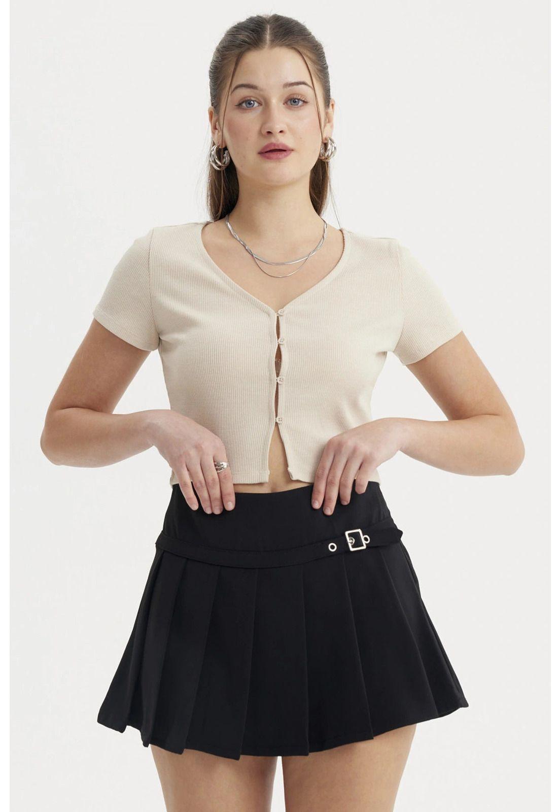 Polera Mujer Rib Abotonada Beige Claro-0