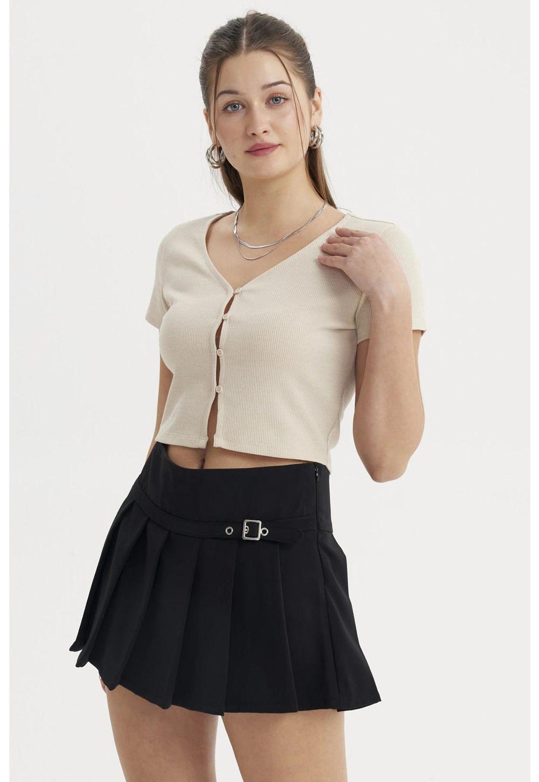 Polera Mujer Rib Abotonada Beige Claro-1
